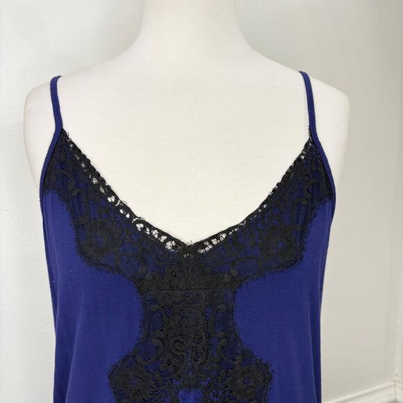 Express Size M Tank Top Camisole Y2K Lace Trim Blue Black Cross Back - Picture 10 of 12
